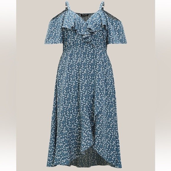 BloomChic Plus Size 3XL Floral Blue Cold Shoulder Dress us22-24 - Picture 9 of 10